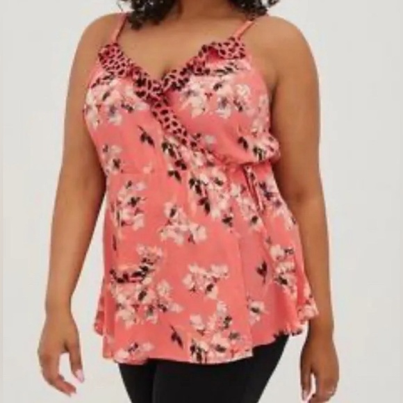 Torrid top, size 1 (14/16) coral/pink floral with ruffle - Picture 7 of 8